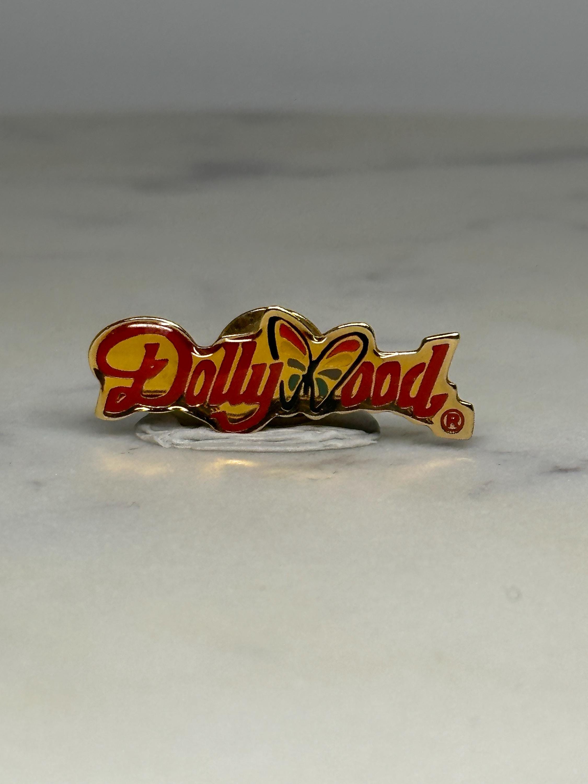 Dollywood Logo Pin: Red Enamel Gold Tone - Vintage Theme Park Accessory