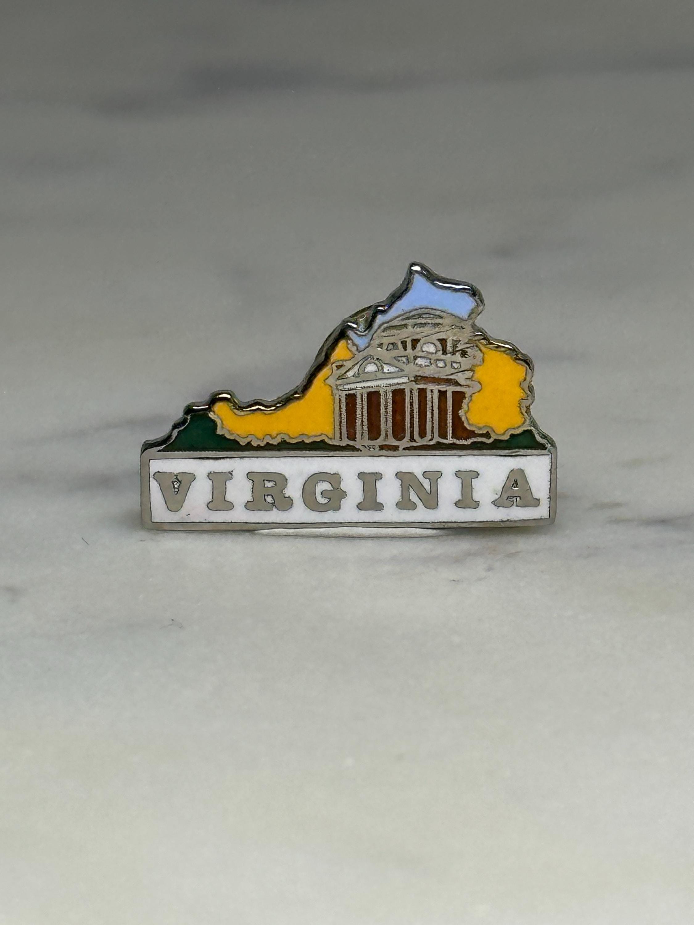 Virginia State Souvenir Pin: Enamel Map Design - Vintage Travel Accessory