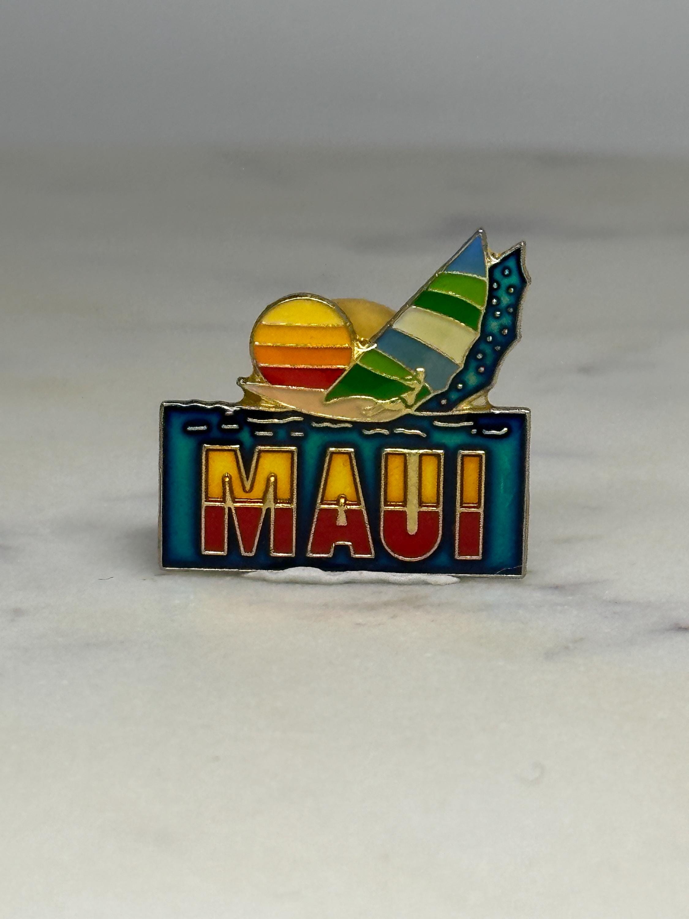 Maui Souvenir Pin: Enamel Surf & Sunset - Vintage Travel Accessory