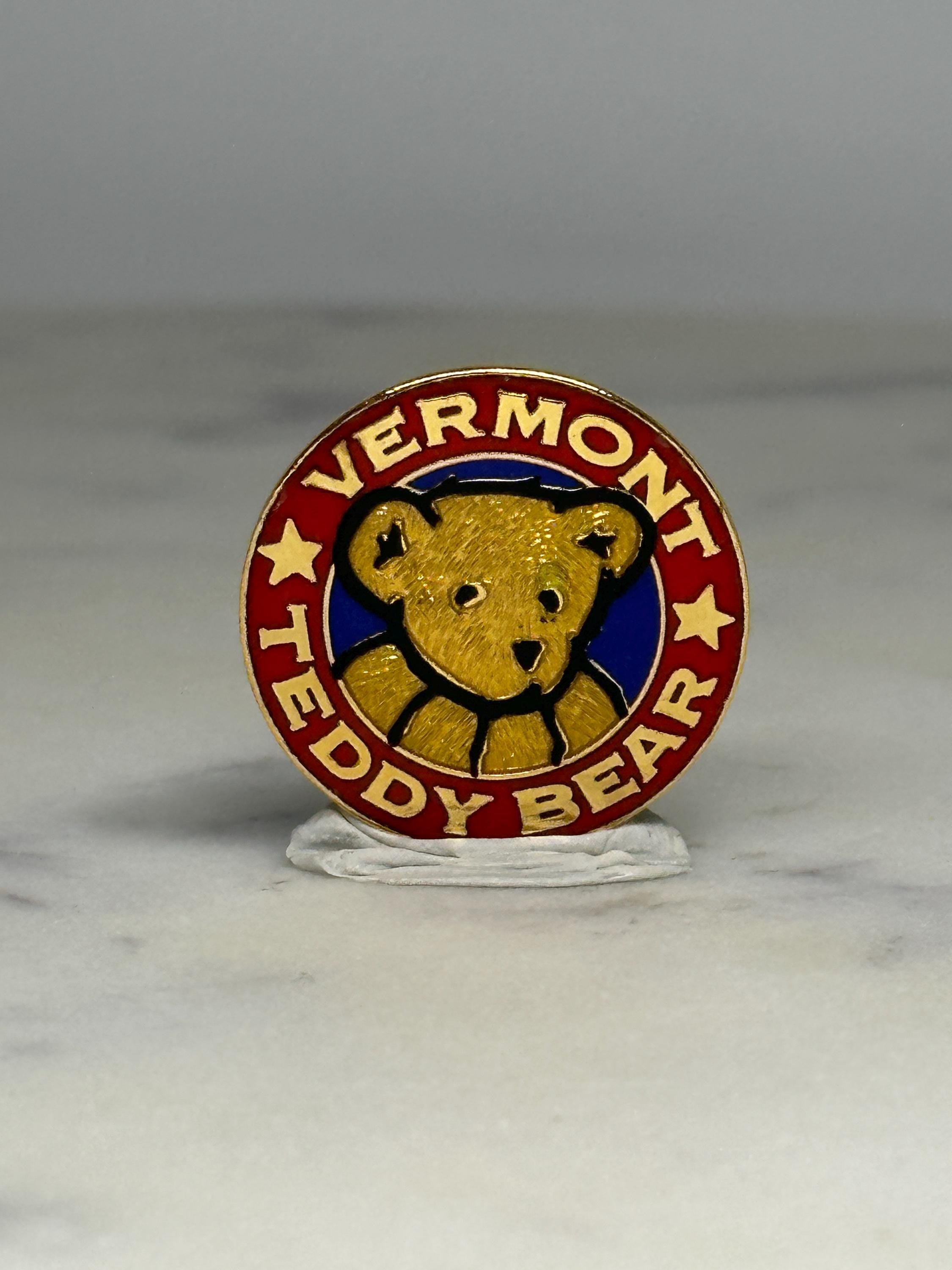 Vermont Teddy Bear Pin: Red & Gold Enamel - Vintage Collectible Accessory