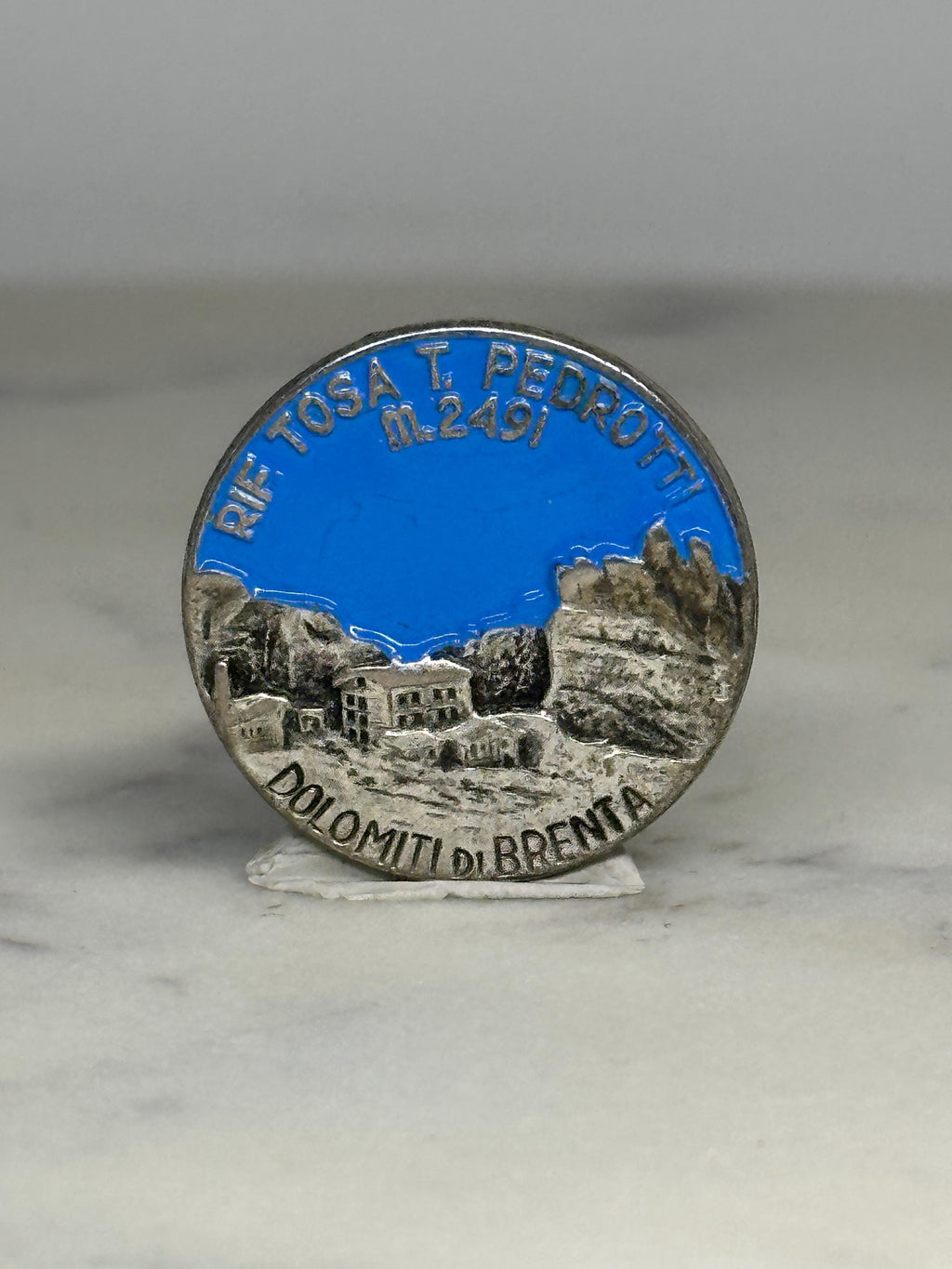 Dolomiti di Brenta Souvenir Pin: Silver Enamel - Vintage Travel Accessory