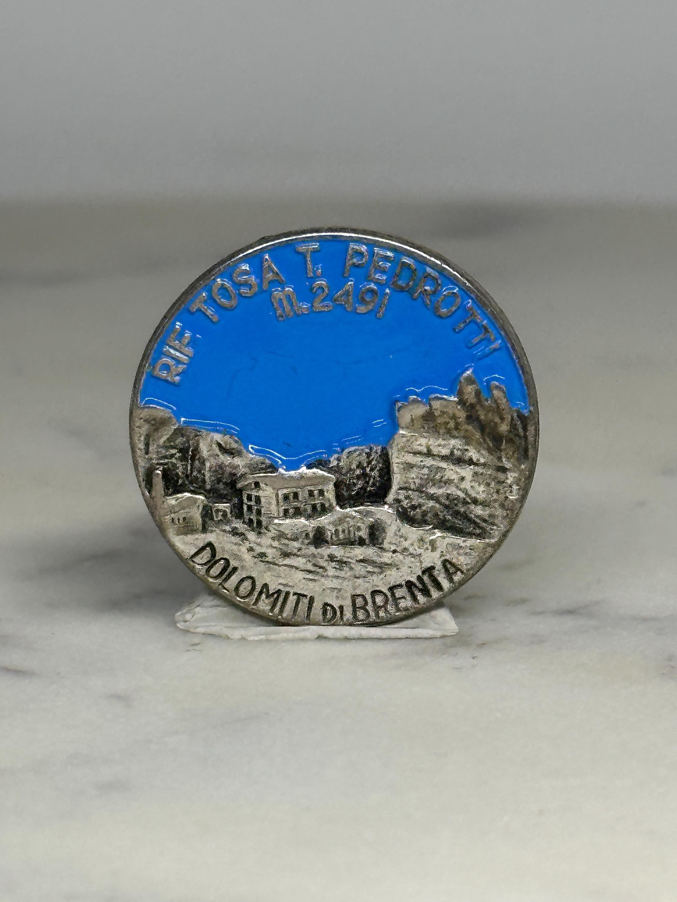 Dolomiti di Brenta Souvenir Pin: Silver Enamel - Vintage Travel Accessory