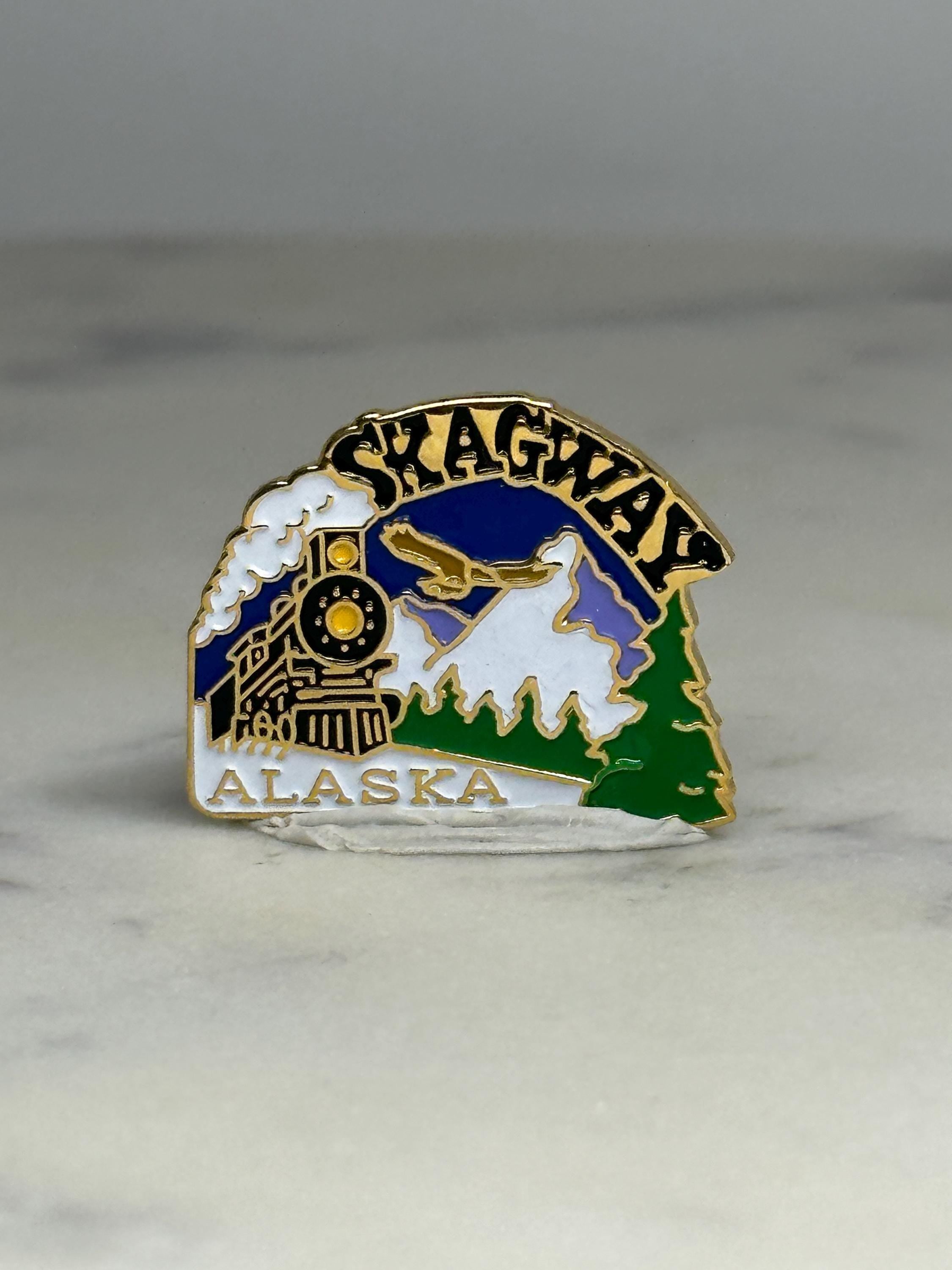 Skagway Alaska Souvenir Pin: Multicolor Enamel - Vintage Travel Accessory
