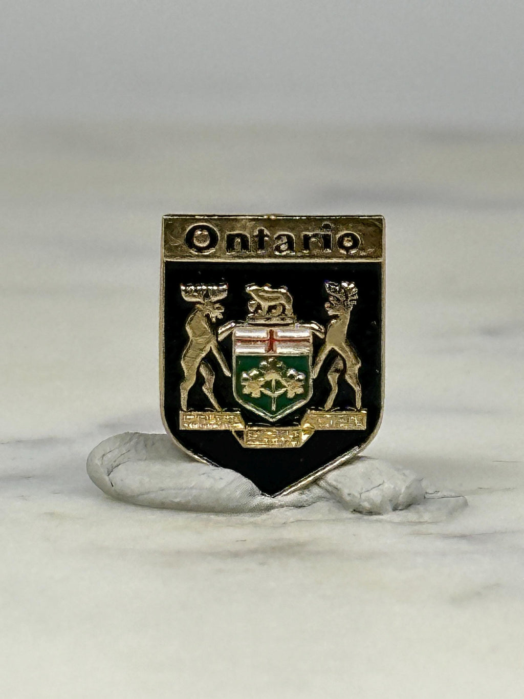 Ontario Crest Lapel Pin: Gold & Black Enamel - Vintage Souvenir Accessory