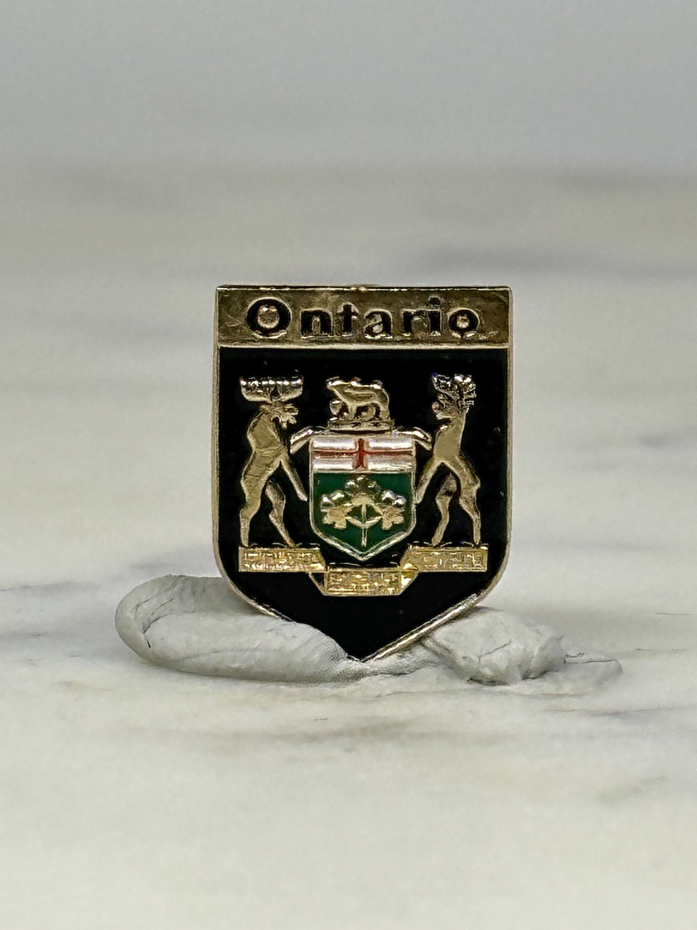 Ontario Crest Lapel Pin: Gold & Black Enamel - Vintage Souvenir Accessory