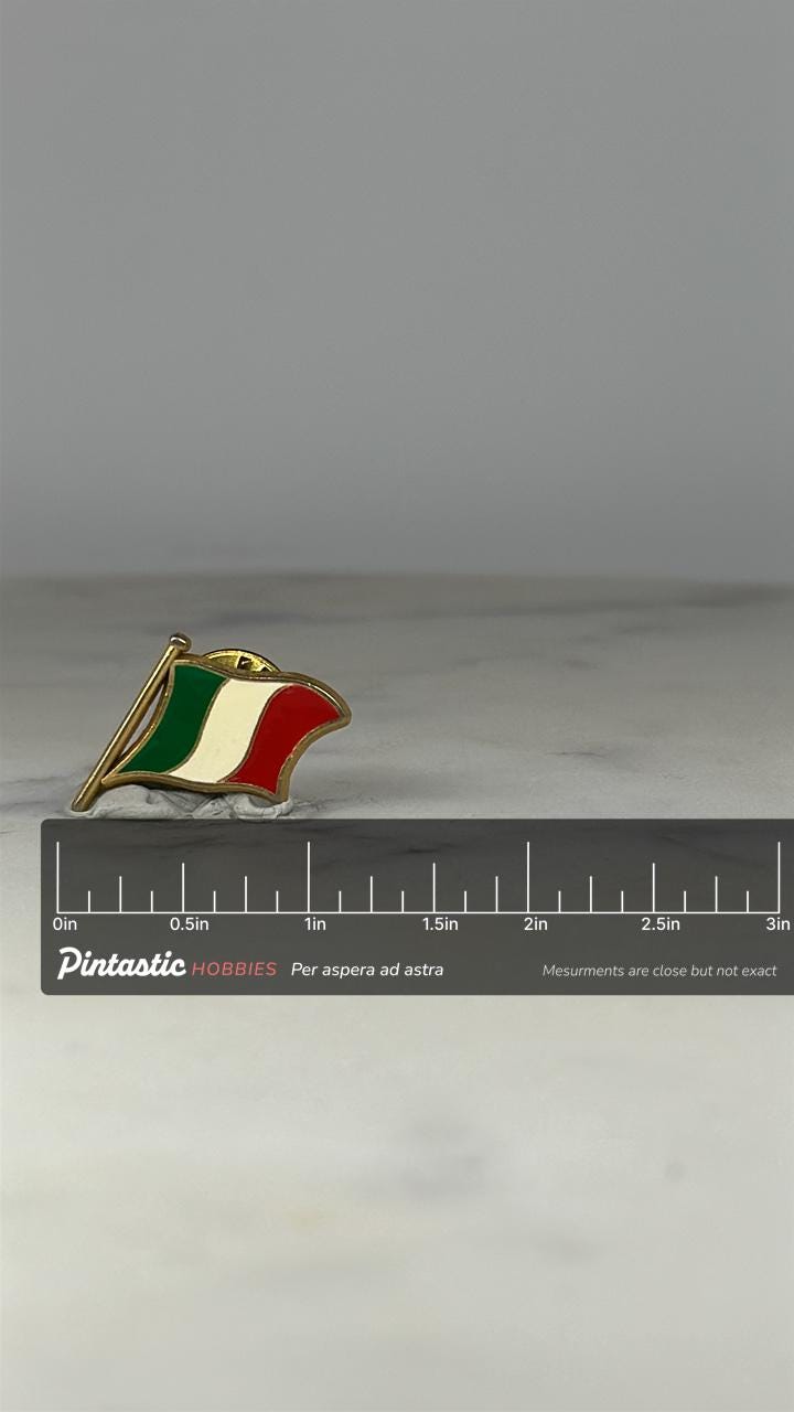 Italy Flag Lapel Pin: Gold Trim Enamel - Vintage Patriotic Accessory with ruler overlay for size reference