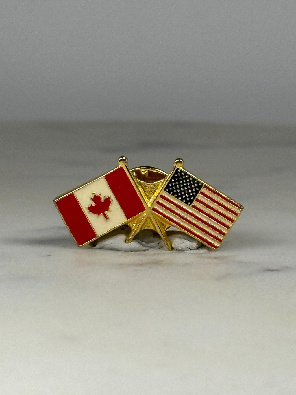 USA Canada Flags Pin: Gold Tone Enamel - Patriotic Friendship Accessory
