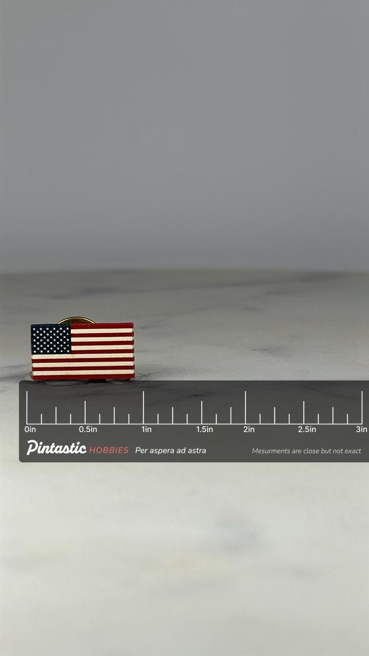 American Flag Lapel Pin: Red White Blue Enamel - Patriotic Accessory with ruler overlay for size reference