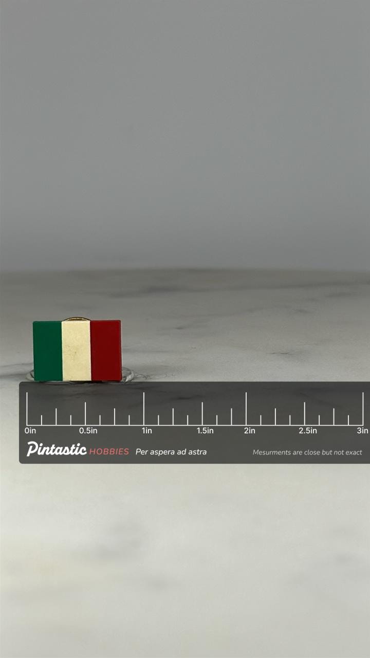 Italy Flag Lapel Pin: Enamel Tricolor - Patriotic Travel Accessory with ruler overlay for size reference