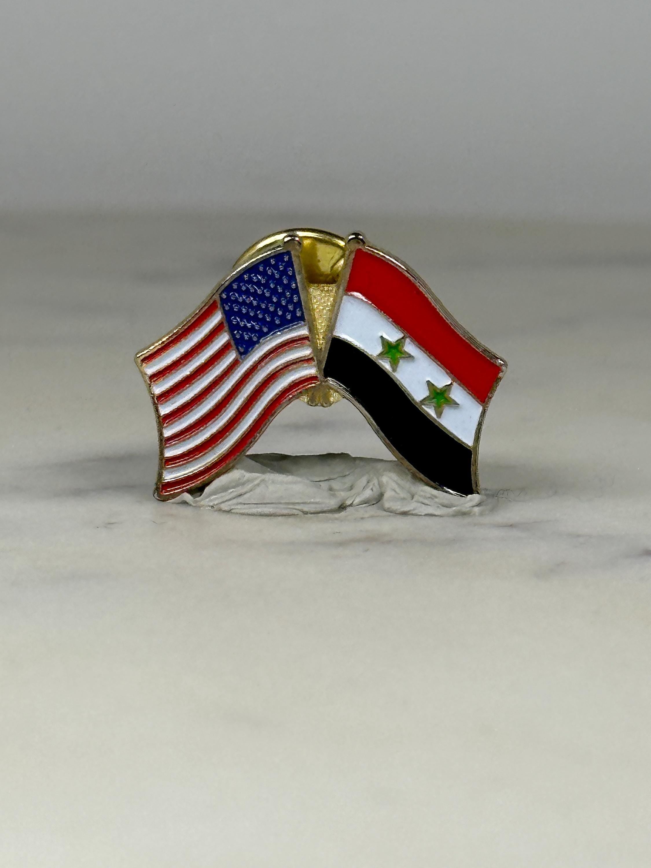 USA Syria Flag Pin: Gold Tone Enamel - Diplomatic Theme Accessory