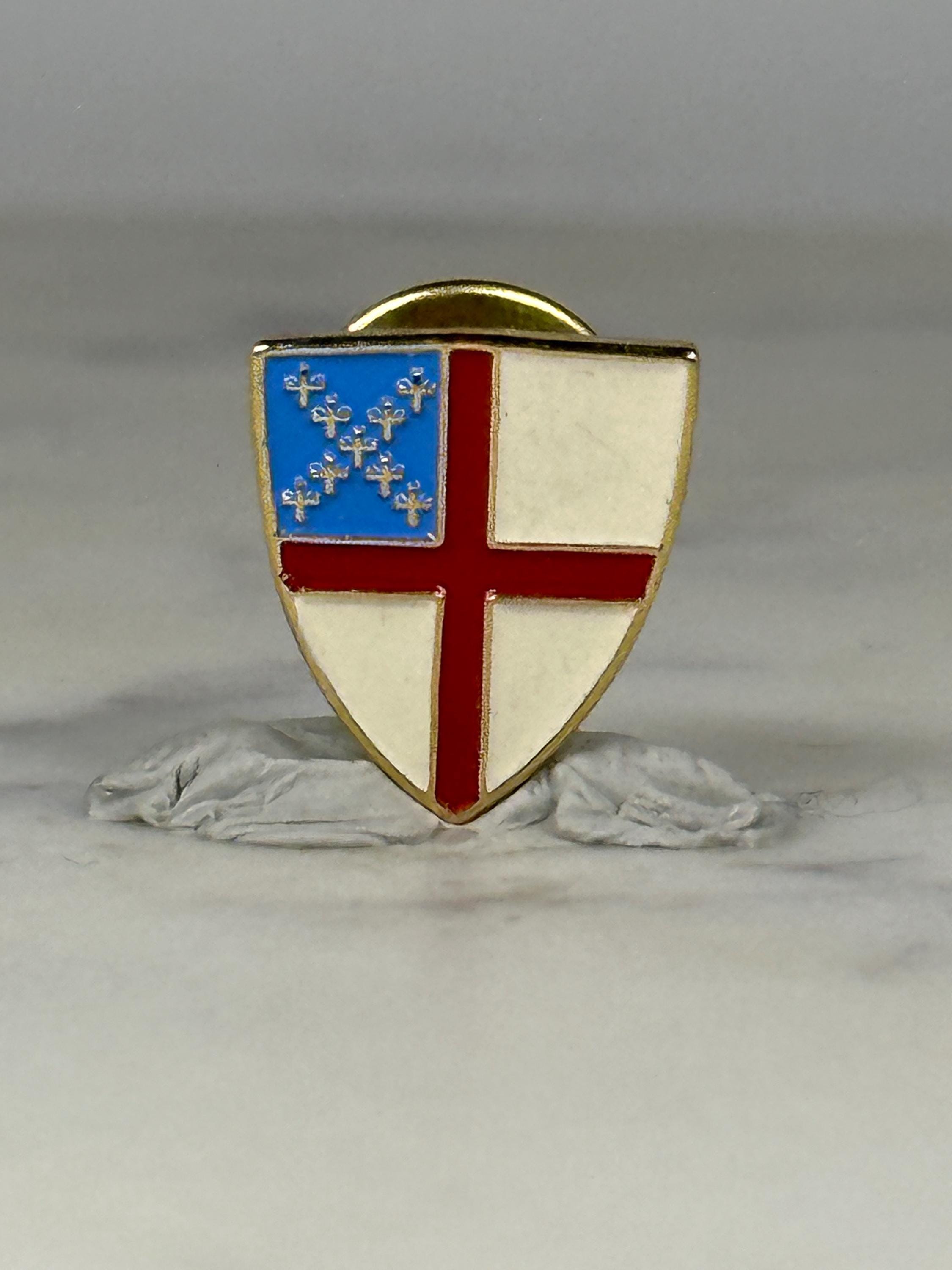 Episcopal Shield Lapel Pin: Red Cross & Blue Canton - Faith Heritage Accessory