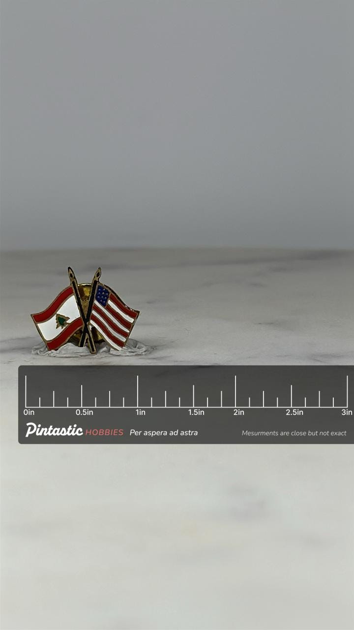 Lebanon USA Flag Pin: Gold Enamel Finish - Diplomatic Accessory with ruler overlay for size reference
