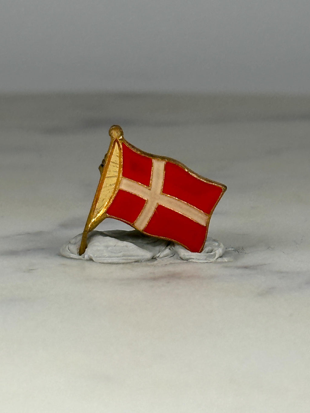 Denmark Flag Lapel Pin: Red Enamel Gold Trim - Vintage Travel Accessory