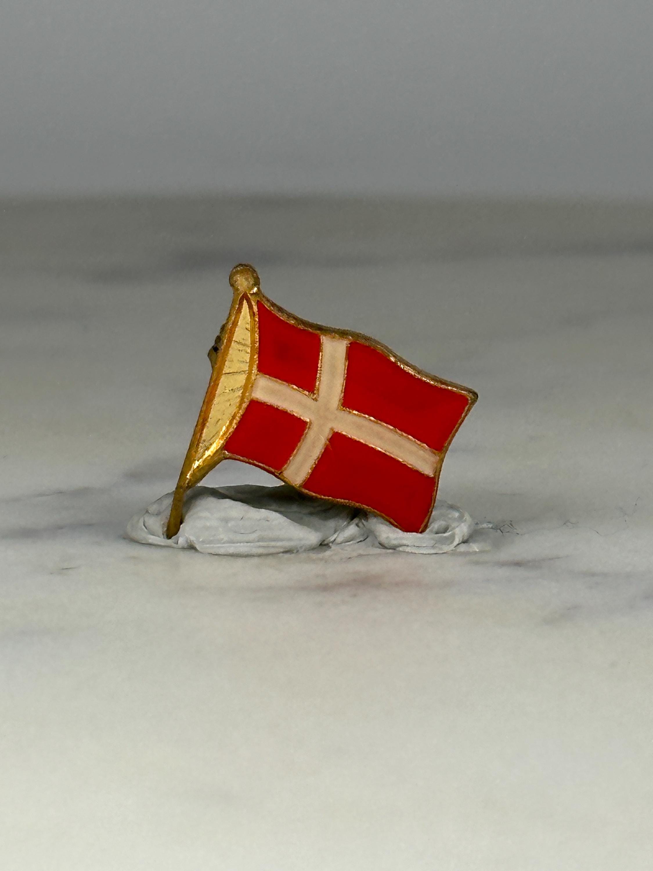Denmark Flag Lapel Pin: Red Enamel Gold Trim - Vintage Travel Accessory