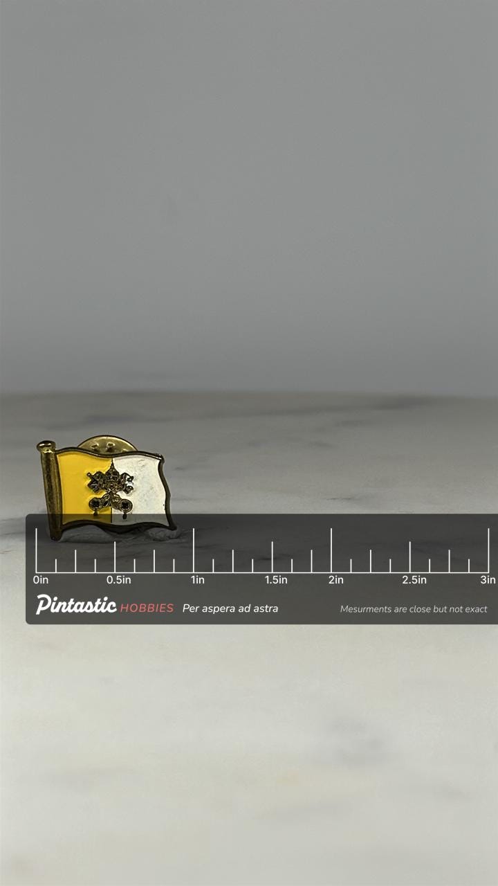 Vatican City Flag Pin: Gold-Tone Enamel - Religious Accessory with ruler overlay for size reference