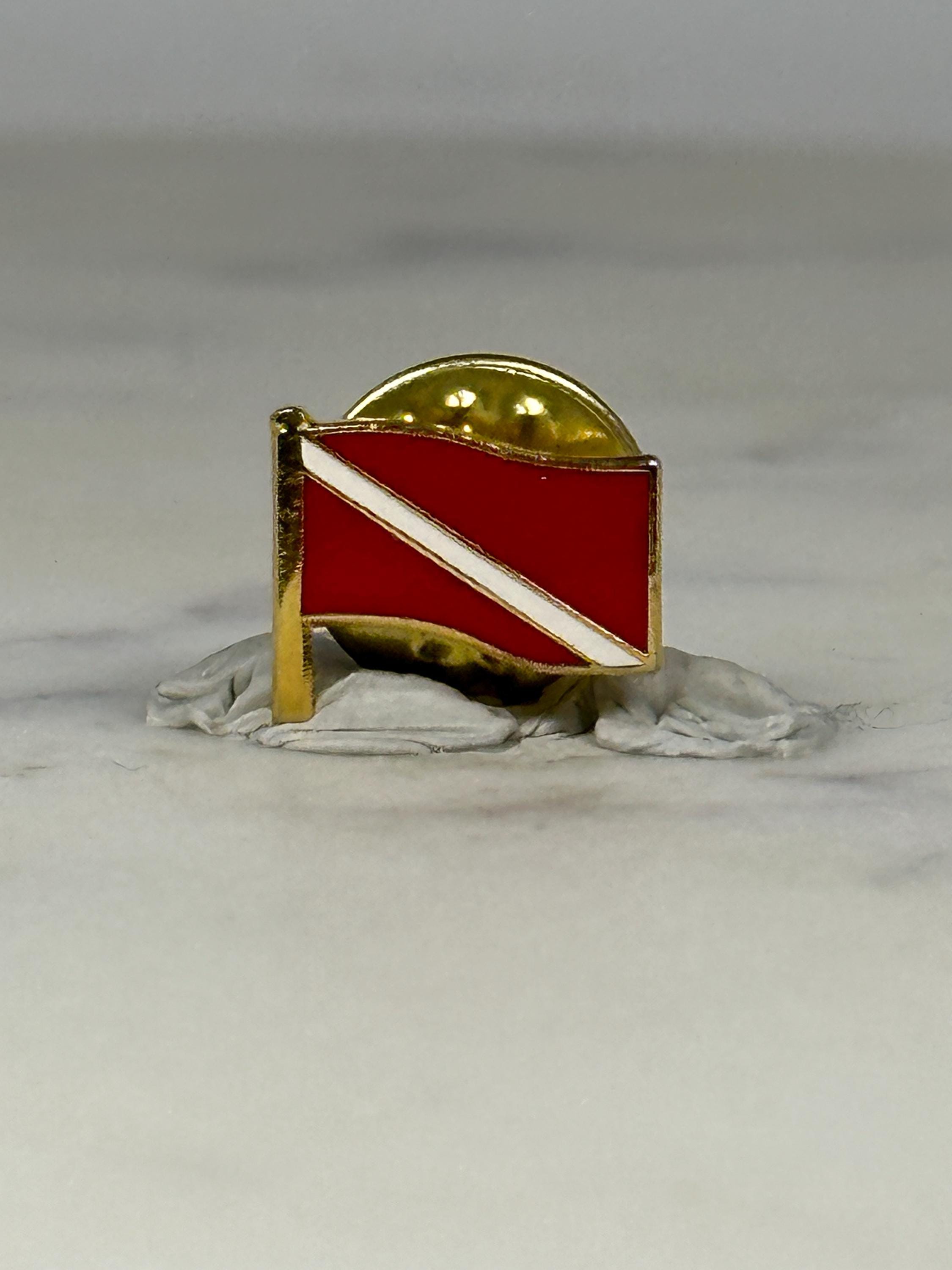 Scuba Diver Down Flag Pin: Red & White Enamel - Nautical Accessory