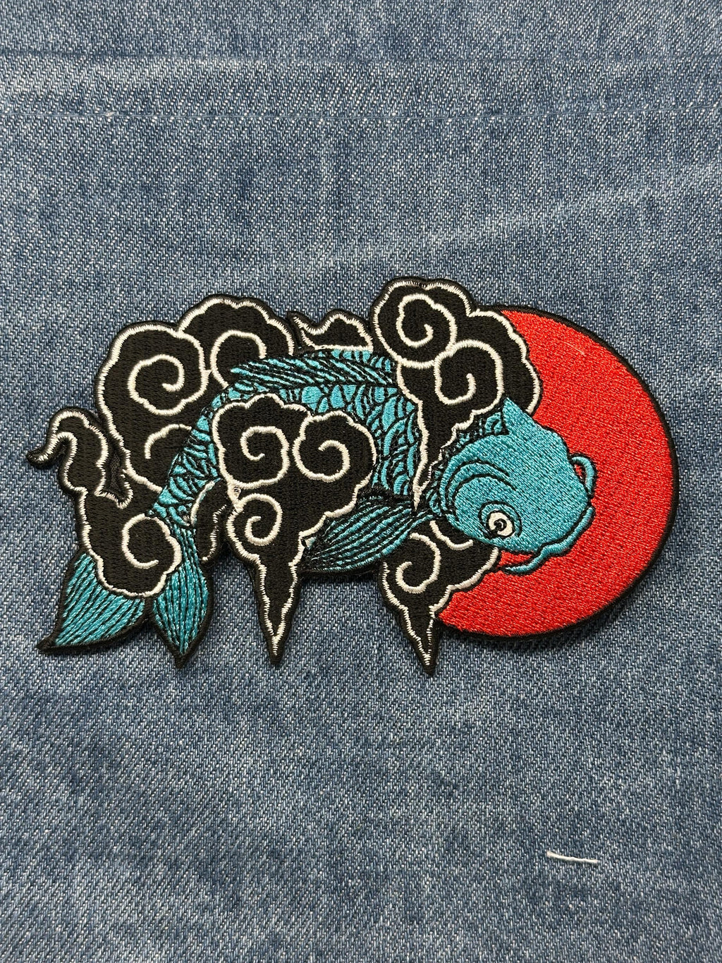 Koi Fish Patch: Iron-On Black/Red Finish - Asian Art Accessory