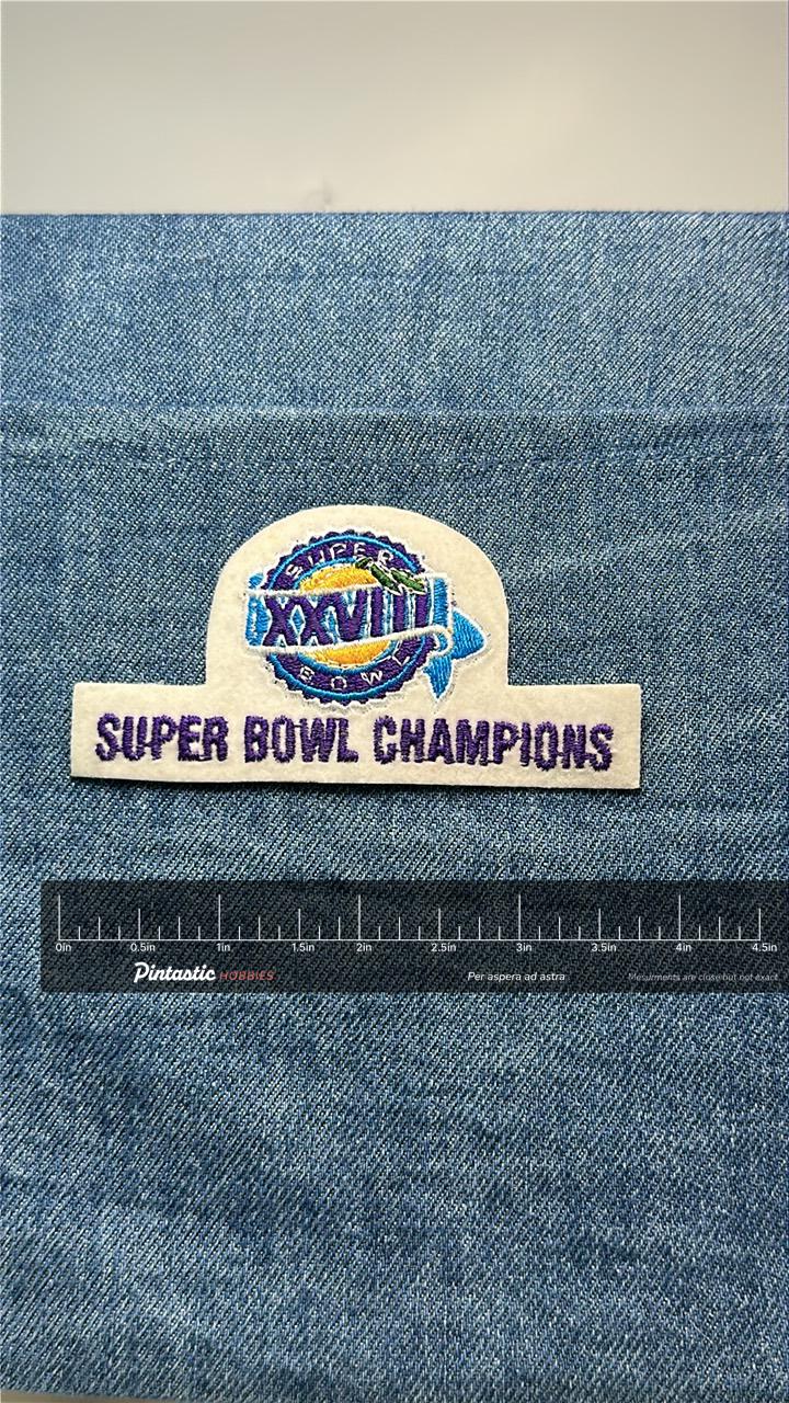 Super Bowl XXVIII Collectable Patch: Iron-On Felt Finish - 1990s Sports Accessory with ruler overlay for size reference