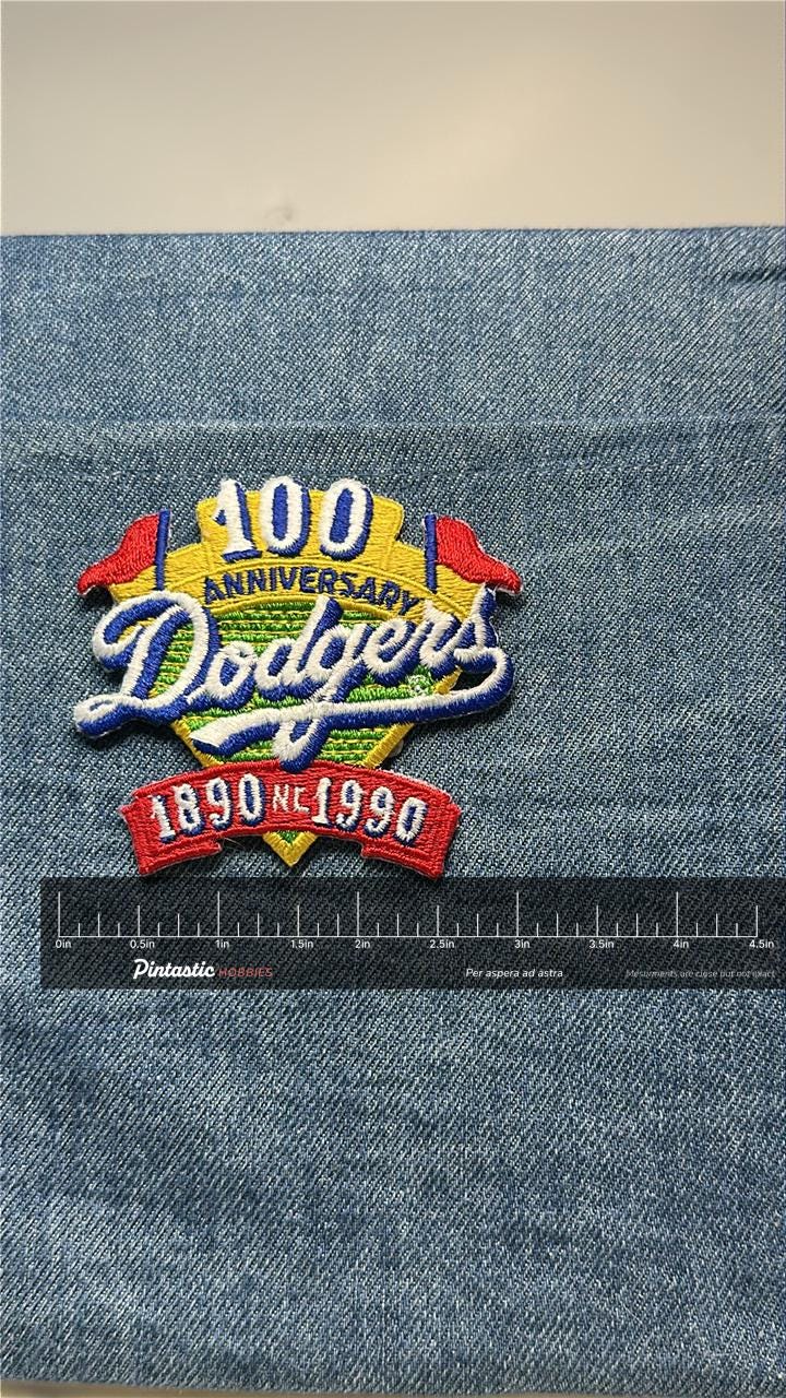 Dodgers 100th Anniversary Collectable Patch: Iron-On Multicolor - 1990s Accessory with ruler overlay for size reference