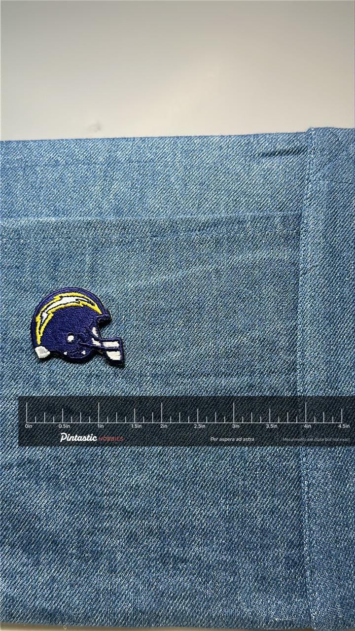 San Diego / Los Angeles Chargers Helmet Patch: Iron-On Navy & Yellow - Vintage Sports Accessory with ruler overlay for size r