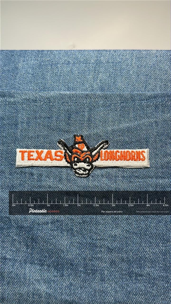 Texas Longhorns Collectable Patch: Iron-On Orange & White - College Accessory with ruler overlay for size reference