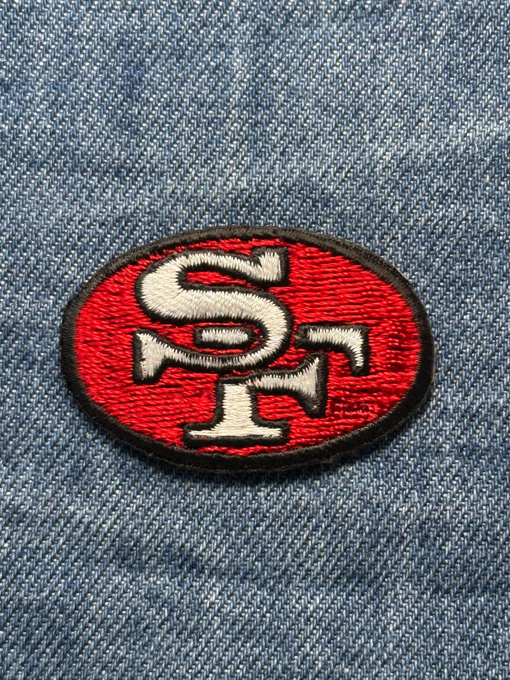 SF 49ers Collectable Patch: Iron-On Red Oval - Vintage Sports Accessory