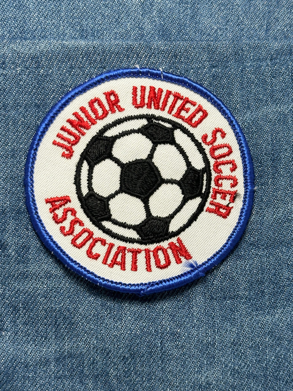 Junior Soccer Association Patch: Sew-On Red Blue Black - Youth Sports Accessory
