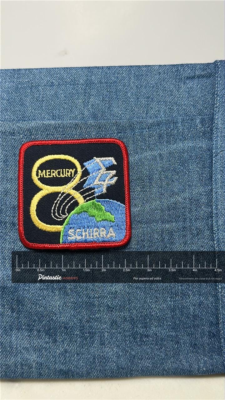 Mercury 8 Collectable Patch: Iron-On Multi-Color - Space Program Accessory with ruler overlay for size reference