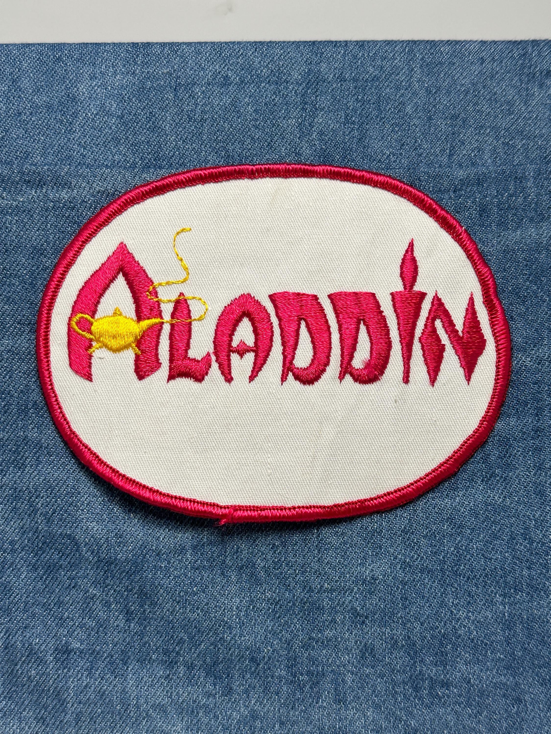 Aladdin Casino Collectable Patch: Sew-On Red & White Oval - Vintage Casino Accessory