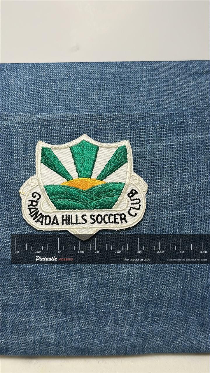 Granada Hills Soccer Club Patch: Sew-On Green & White - Vintage Sports Accessory with ruler overlay for size reference