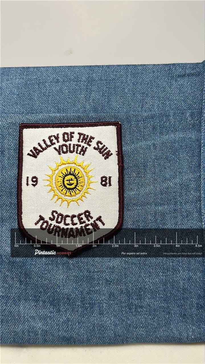 Valley of the Sun Soccer Collectable Patch: Iron-On Shield - 1981 Youth Sports Accessory with ruler overlay for size referenc