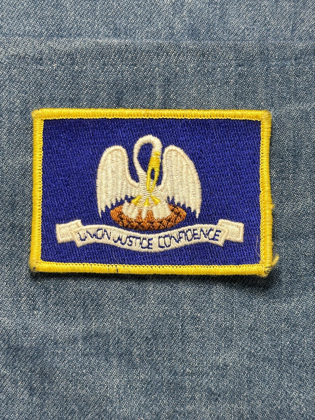 Louisiana State Flag Patch: Iron-On Blue Gold - Vintage Accessory