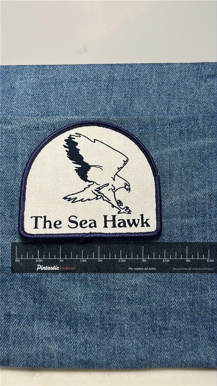 Sea Hawk Collectable Patch: Sew-On Navy Blue Trim - Nature Accessory with ruler overlay for size reference