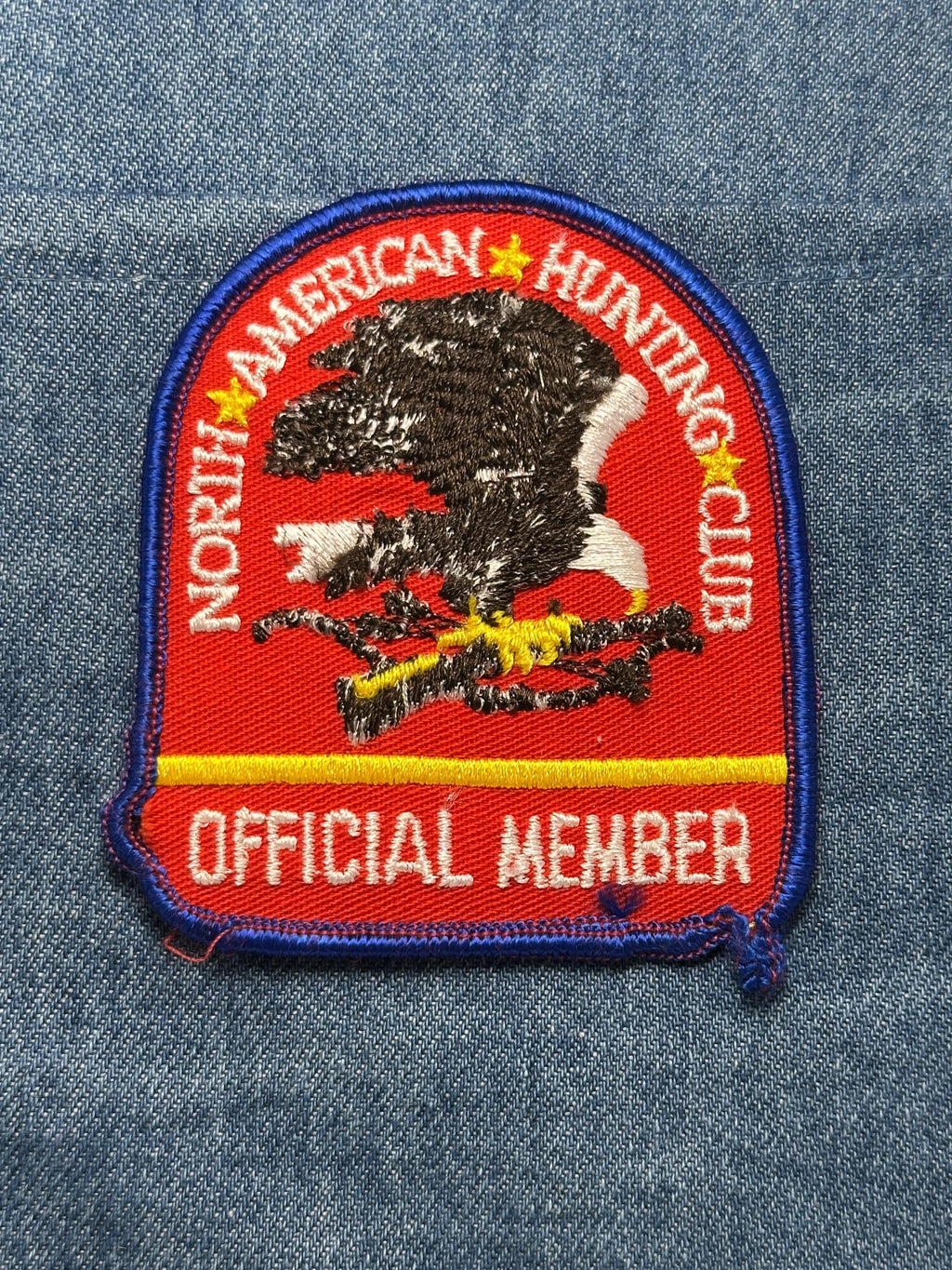 North American Hunting Club Patch: Iron-On Red/Blue - Vintage Accessory