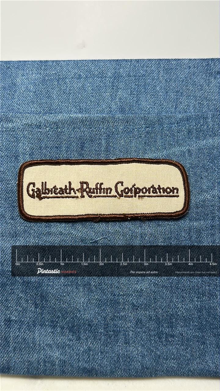 Galbreath-Ruffin Corp Collectable Patch: Sew-On Cream Brown - Vintage Workwear Accessory with ruler overlay for size referenc