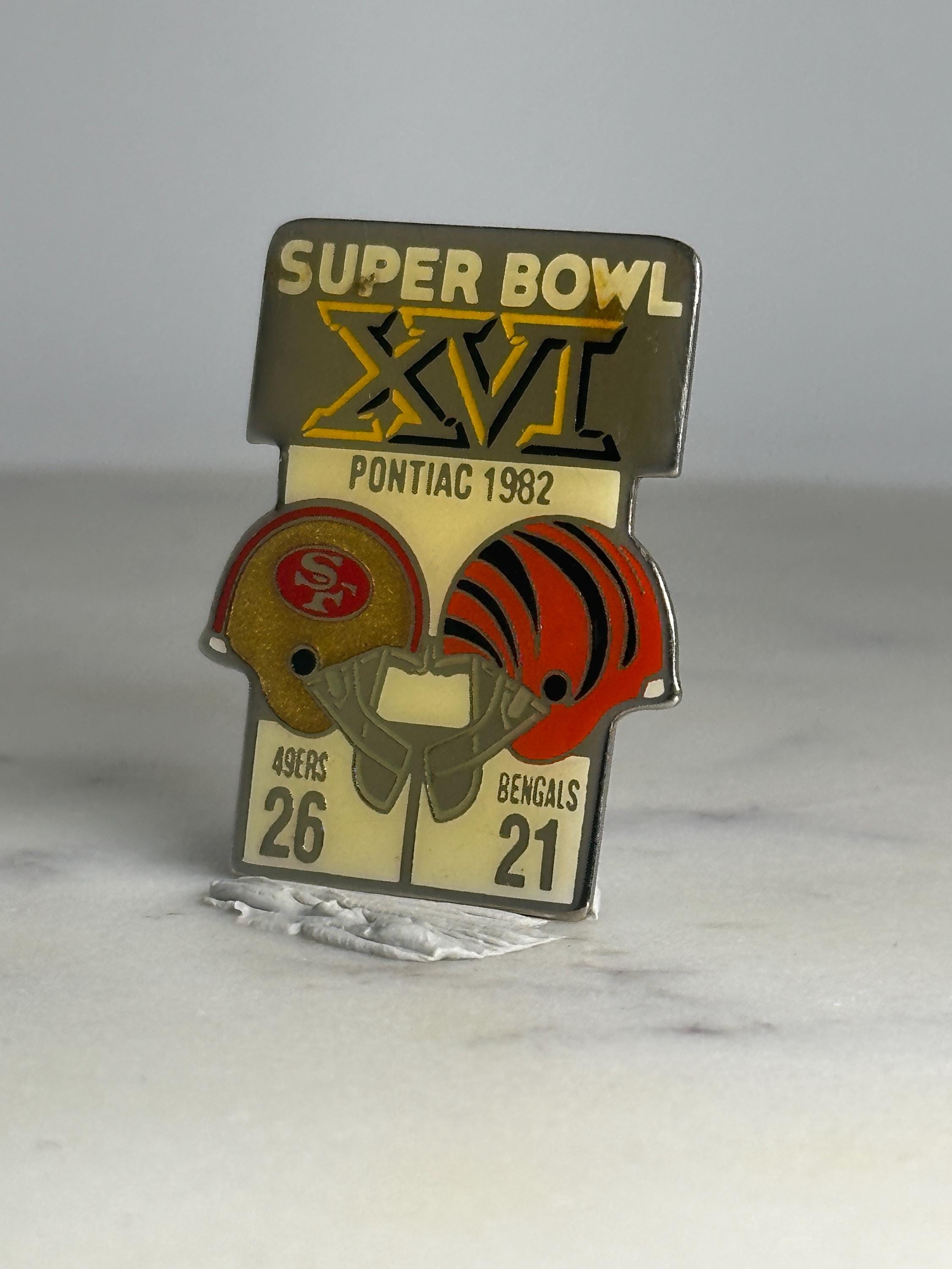 Super Bowl XVI Football Pin: Gold & Orange Enamel - 1980s Sports Accessory