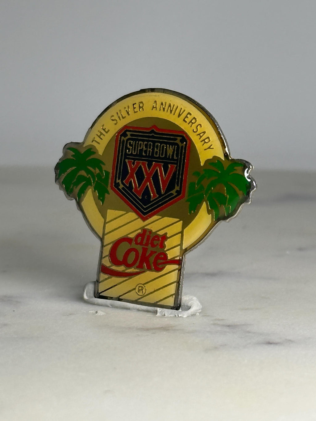 Super Bowl XXV Diet Coke Pin: Gold Enamel Finish - 1990s Sports Accessory