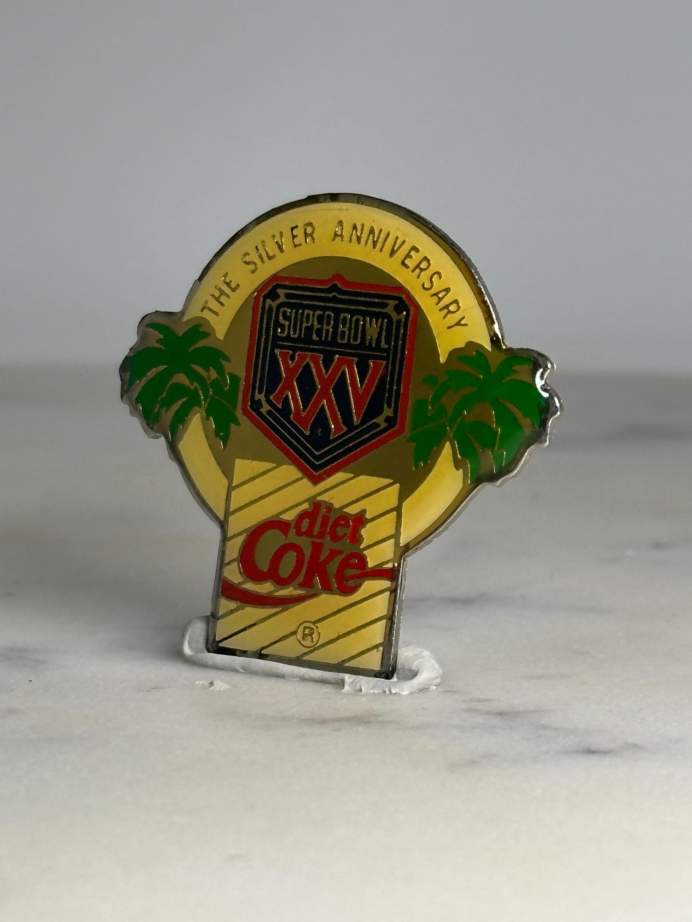 Super Bowl XXV Diet Coke Pin: Gold Enamel Finish - 1990s Sports Accessory