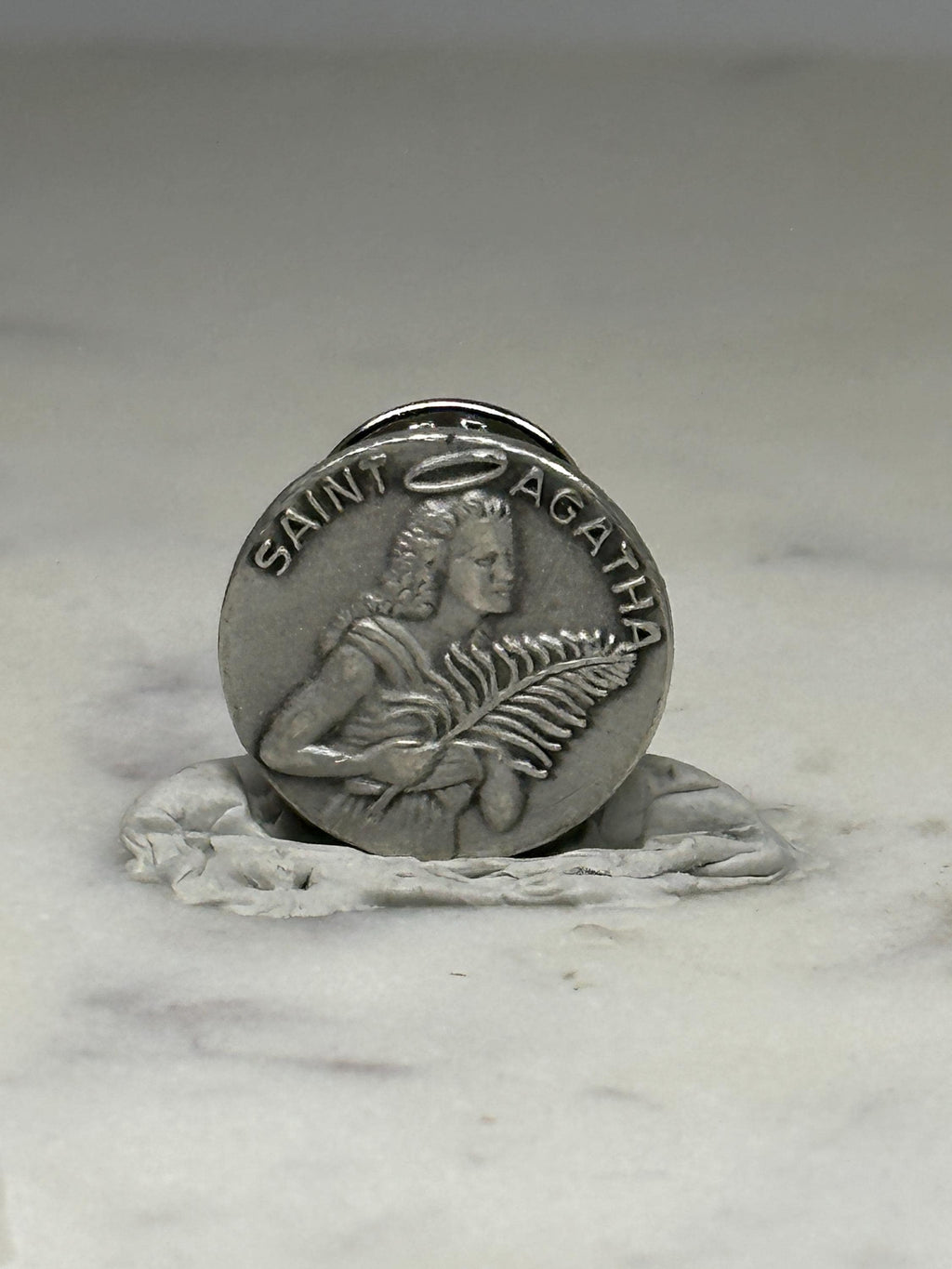 Saint Agatha Religious Pin: Antique Silver Tone - Catholic Faith Accessory