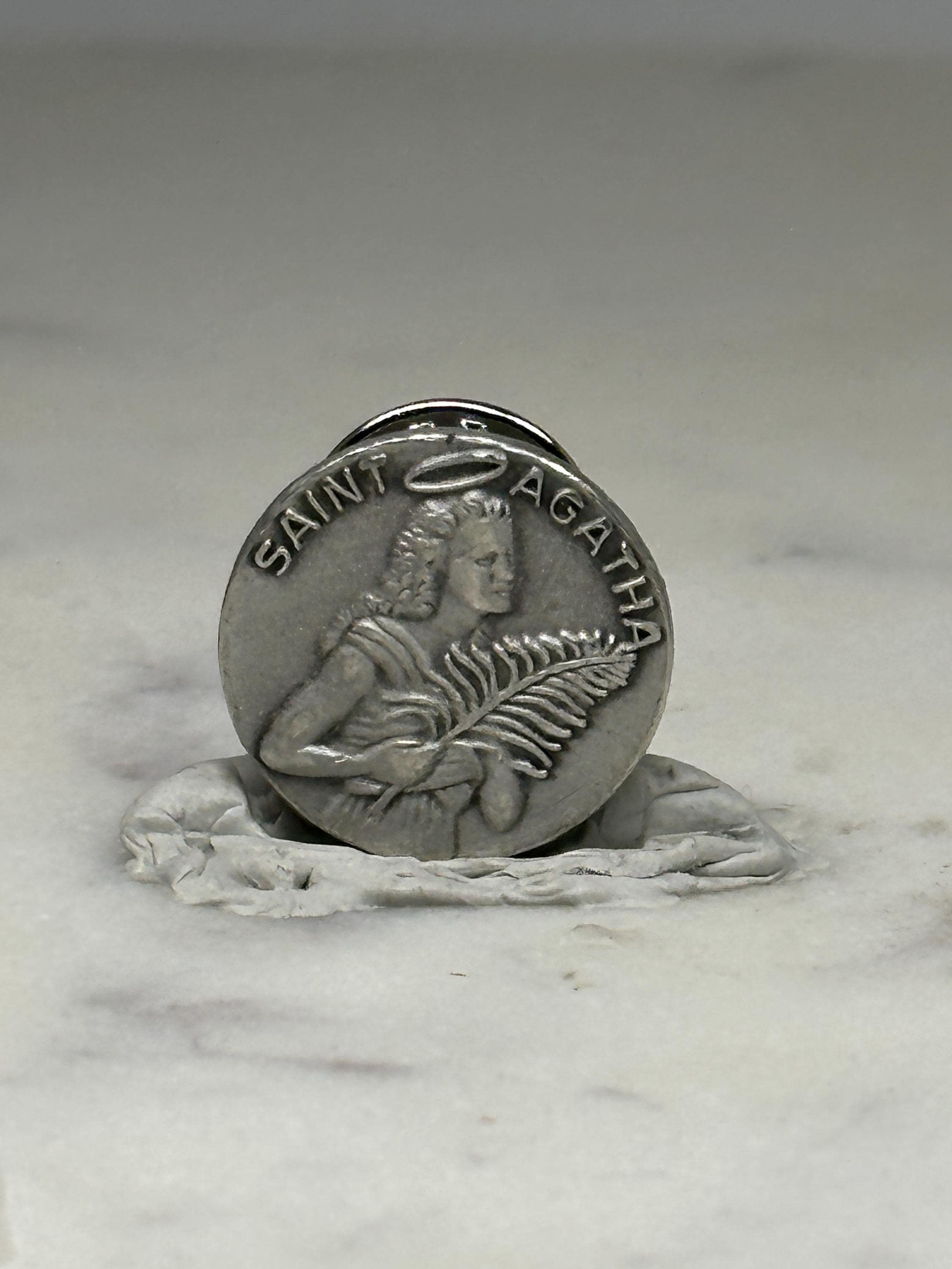 Saint Agatha Religious Pin: Antique Silver Tone - Catholic Faith Accessory