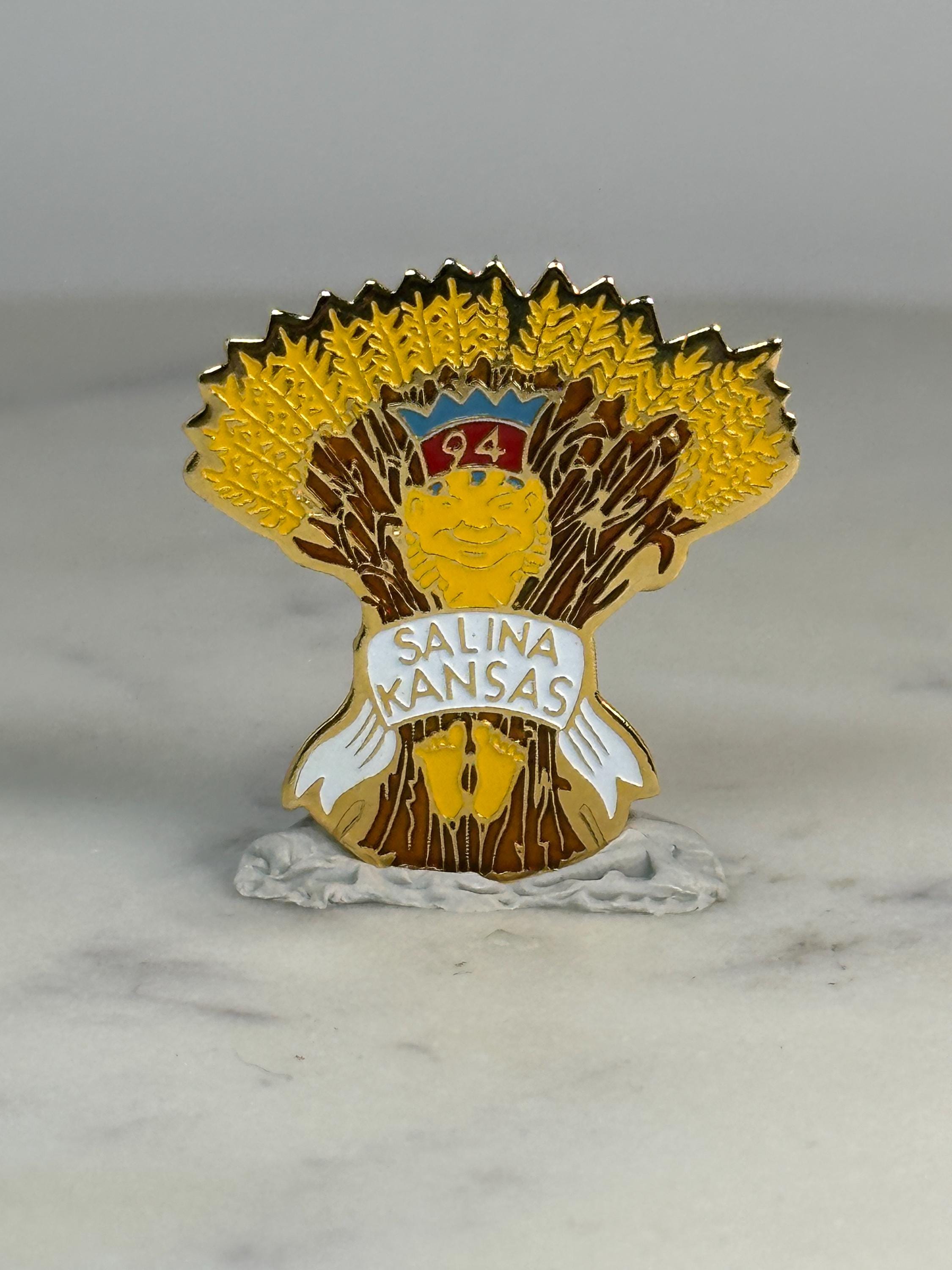 Salina Kansas Collector Pin: Enamel Gold Wheat Sheaf - 1994 Souvenir Accessory