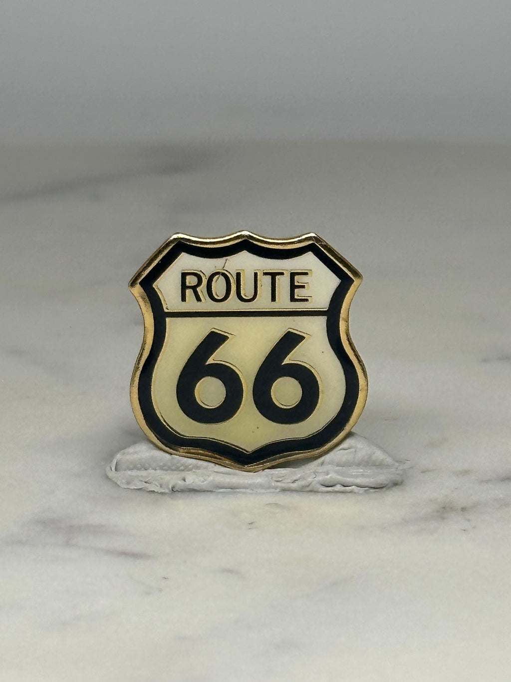 Route 66 Highway Pin: Black & Gold Enamel - Vintage Travel Accessory