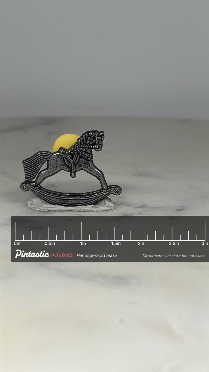 Rocking Horse Pin: Pewter Finish - Vintage Toy-Inspired Accessory with ruler overlay for size reference