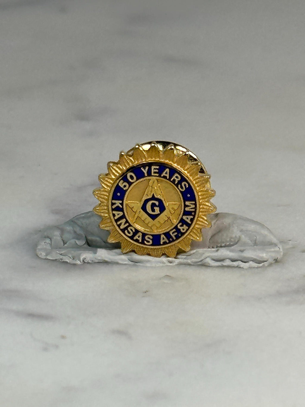 Masonic 50-Year Pin: Gold & Blue Enamel - Fraternal Vintage Accessory