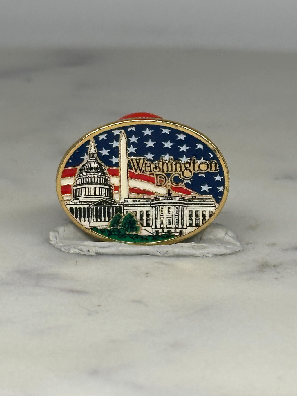 Washington D.C. Souvenir Pin: Gold Enamel Patriotic - Vintage Travel Accessory
