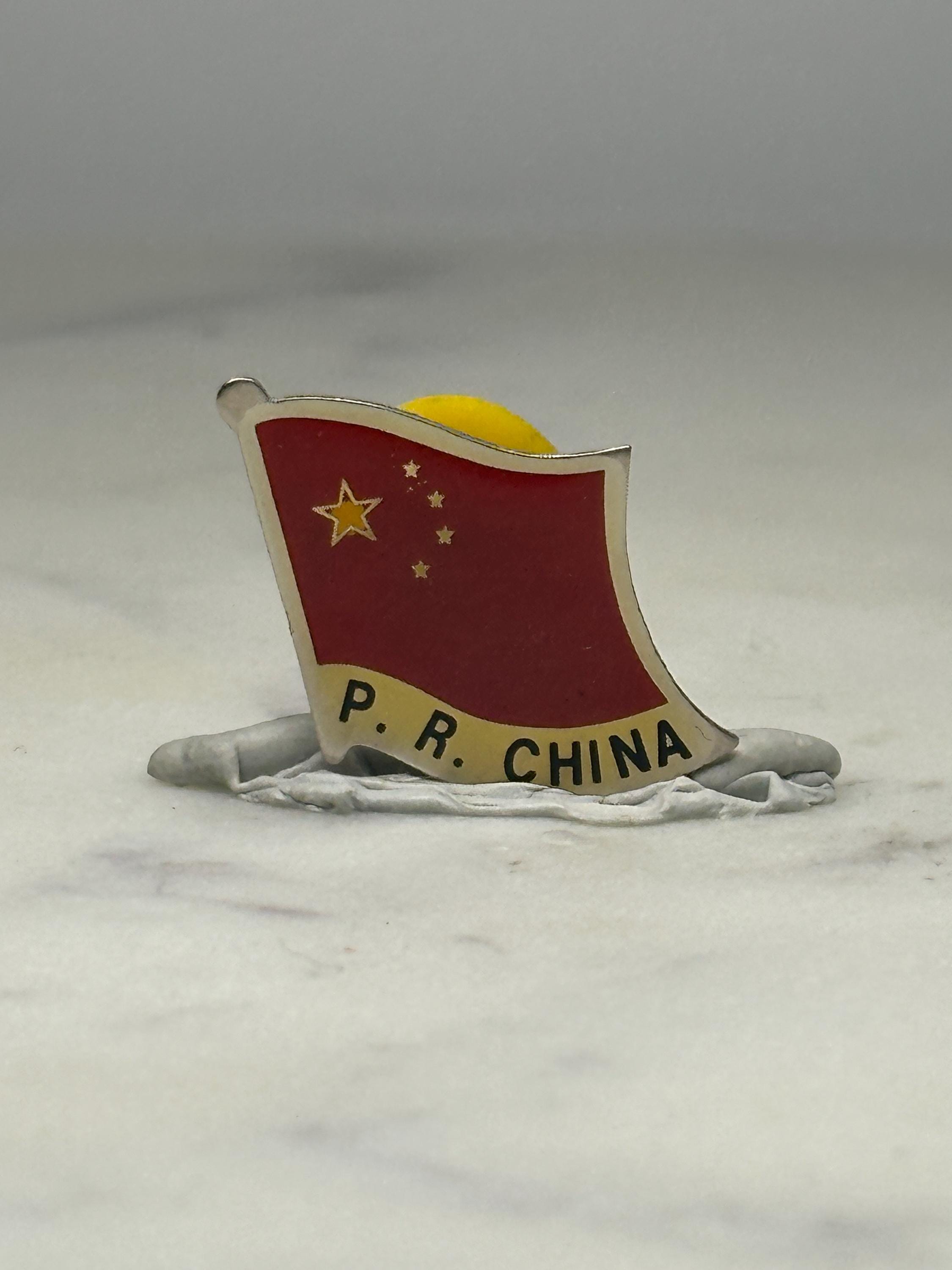 China Flag Lapel Pin: Red Enamel Gold Trim - Vintage Patriotic Accessory