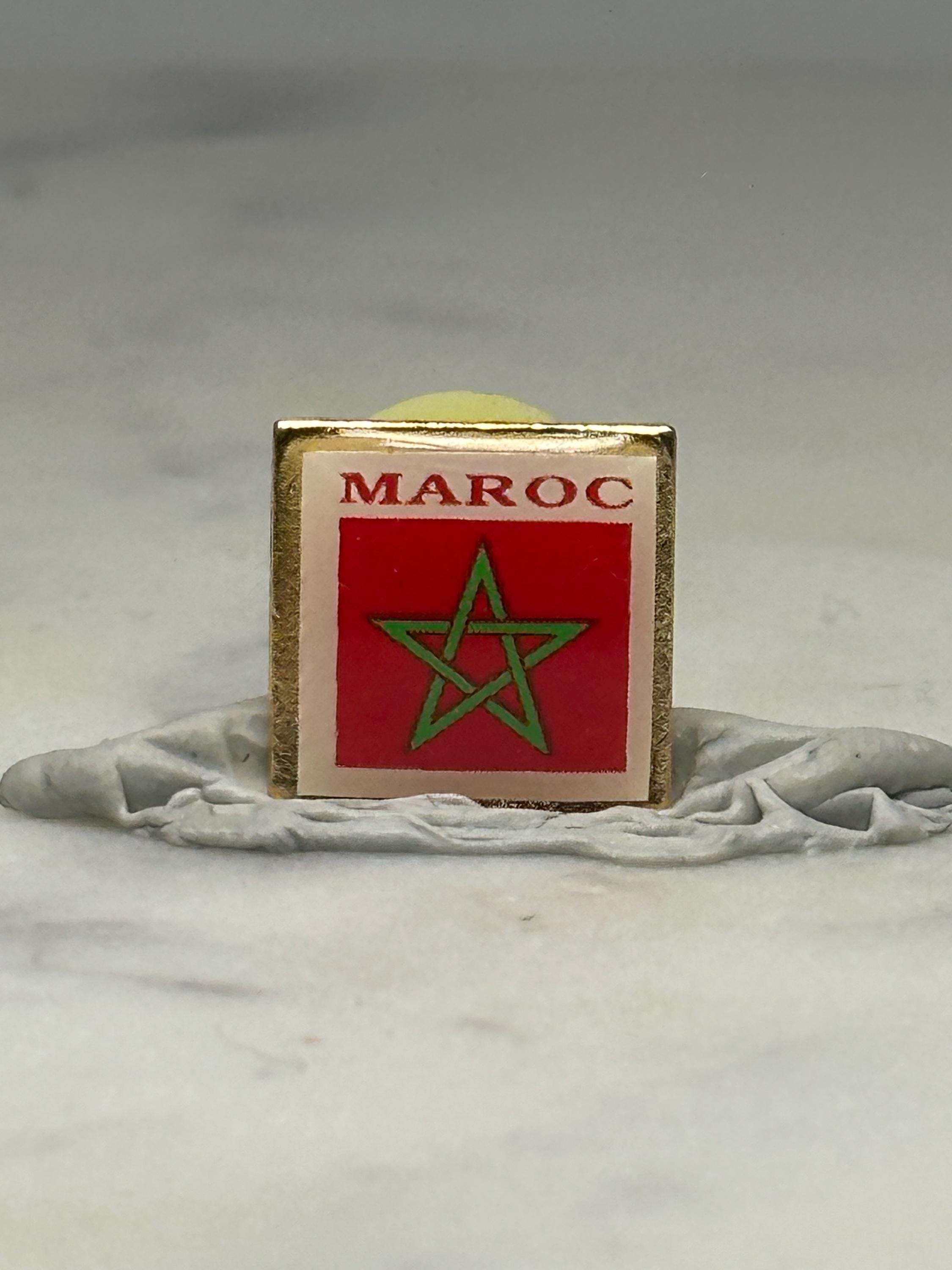 Morocco Flag Pin: Red & Green Enamel - Vintage Travel Accessory