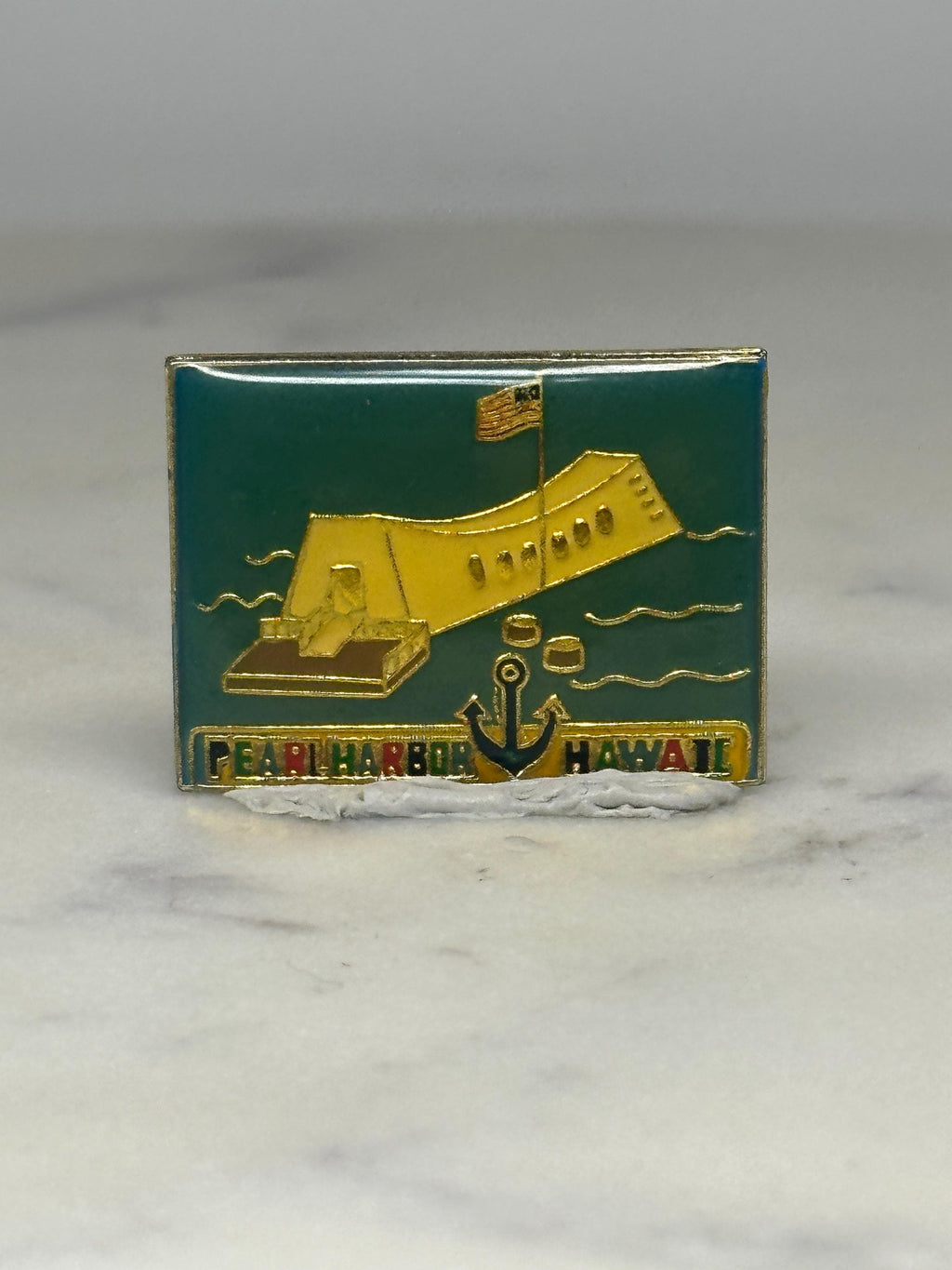 Pearl Harbor Souvenir Pin: Gold & Teal Enamel - Historical Travel Accessory