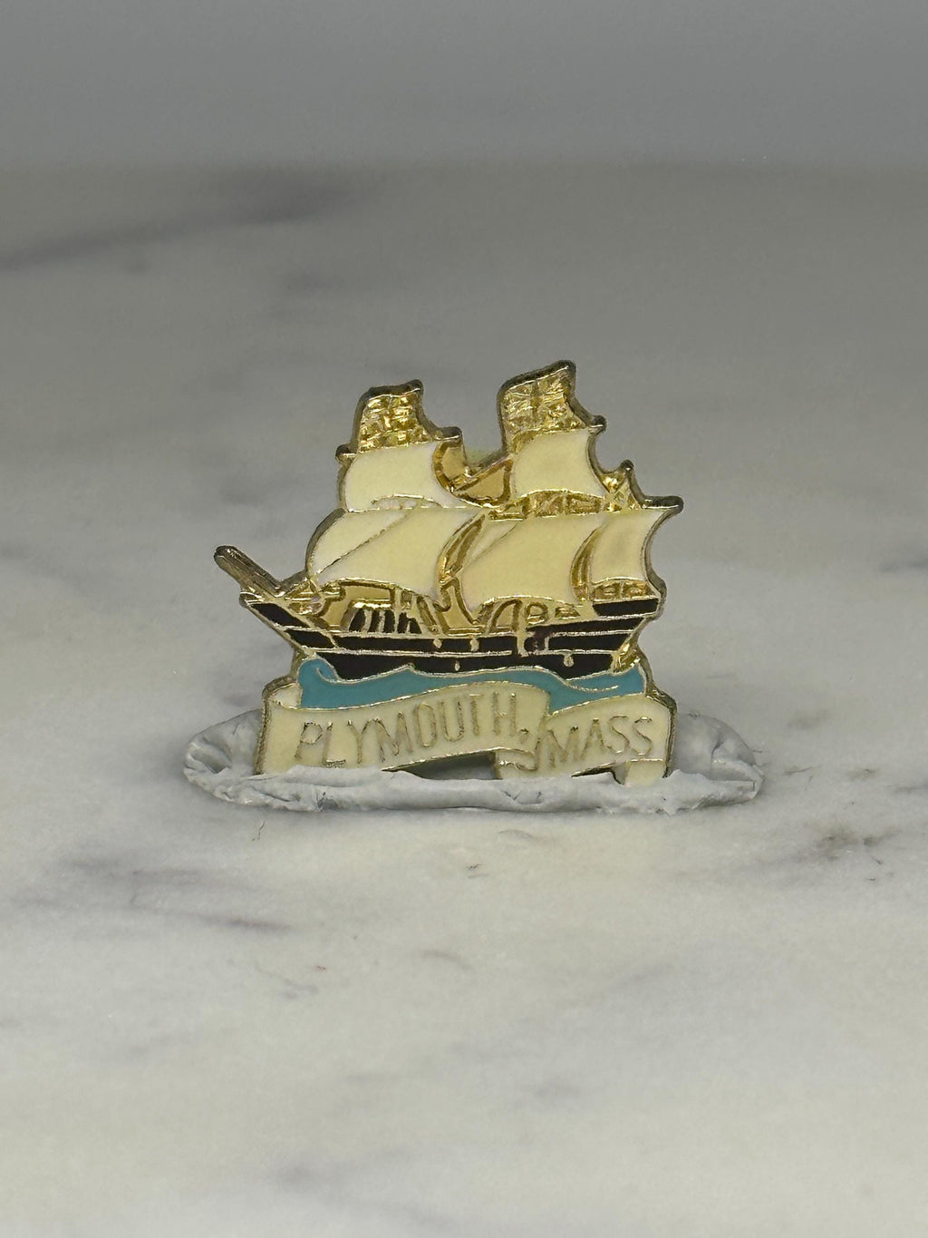 Plymouth Mass Ship Pin: Gold Enamel Finish - Souvenir Travel Accessory