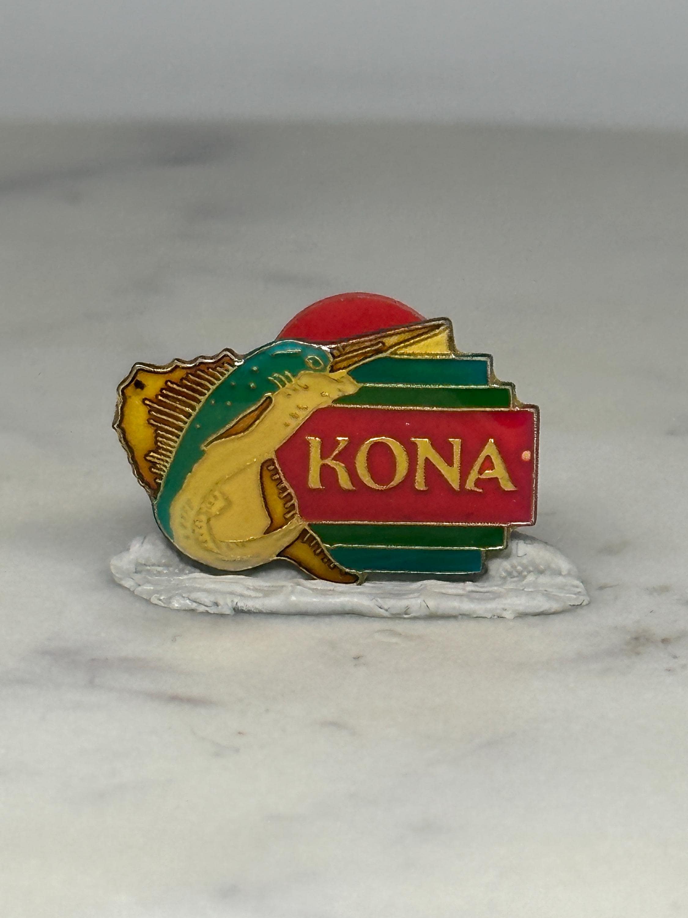 Kona Marlin Souvenir Pin: Colorful Enamel Goldtone - Vintage Travel Accessory